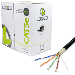 Cat5e UTP Outdoor Network Cable Direct Burial 350MHZ 24AWG 1000FT Black
