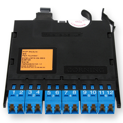 12 Fiber Pretium EDGE® Bend-Improved Single-Mode LC Duplex to MTP® Module Connector, Blue