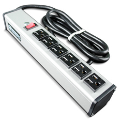 Compact Plug-In Outlet Center with Six 15 Amp Outlets and Switch