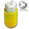50Amp 125V Locking Connector, Yellow Nylon Body and Cord Clamp
