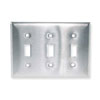 Wallplate, Toggle Style, 3-Gang, 3-Toggle, Stainless Steel, Curved Corners