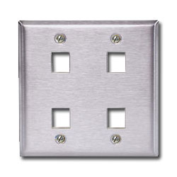 Hubbell 4 Port Double Gang Stainless Steel Faceplate
