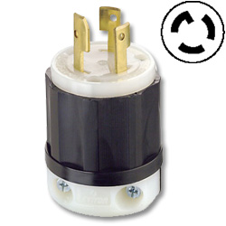 Leviton 30 Amp Black and White Locking Plug - Industrial Grade 125/250 Volt (Non-Grounding)