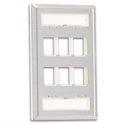 Panduit NetKey Single Gang Flush Mount Vertical Stainless Steel Screw-on Faceplate with Labels