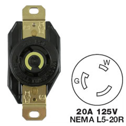 Hubbell AC Receptacle NEMA L5-20R Female Black 125 Volt 20 Amp