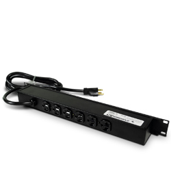 Rack Mount Plug-In Outlet Center with Digital Ammeter with Six 20 Amp Rear Outlets