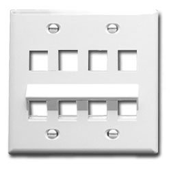 ICC Angled Bottom Double Gang Faceplate, 8 Port