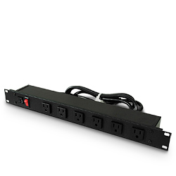 Rack Mount Plug-In Outlet Center with Six 15 Amp Front Outlets - Receptacles Rotated 90 Degrees