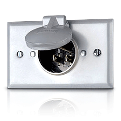 Leviton Weatherproof Inlet on Flush Mount Wallplate with Aluminum Cover