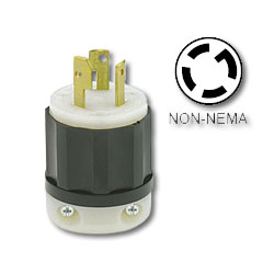 Leviton 30 Amp Black and White Locking Plug - Industrial Grade 120/208 Volt 3 Phase (Non-Grounding)