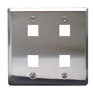 ICC Flush Mount Double Gang Stainless Steel Faceplate-4 Port