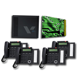 Vertical SBX 6X16 Basic System with 3X8 Expansion Board and  (8) 24-Button Digital Telephones