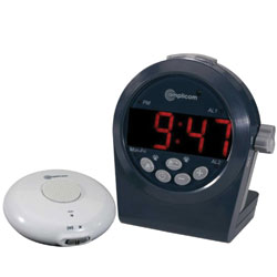 Amplicom TCL200 Digital Alarm Clock with Wireless Vibrating Pad and Time/Alarm Announce and Telephone Ring Signaler