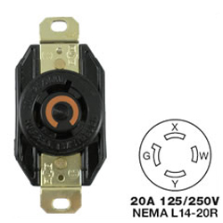Hubbell AC Receptacle NEMA L14-20 Female Black 125/250 Volt 20 Amp