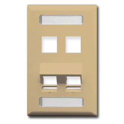 ICC Angled Bottom 4-Port Single Gang Faceplate with Station ID